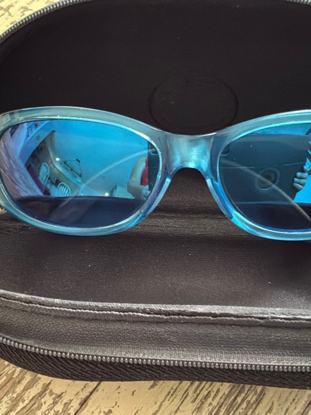 Blue frame women’s costa sunglasses. Fathom style